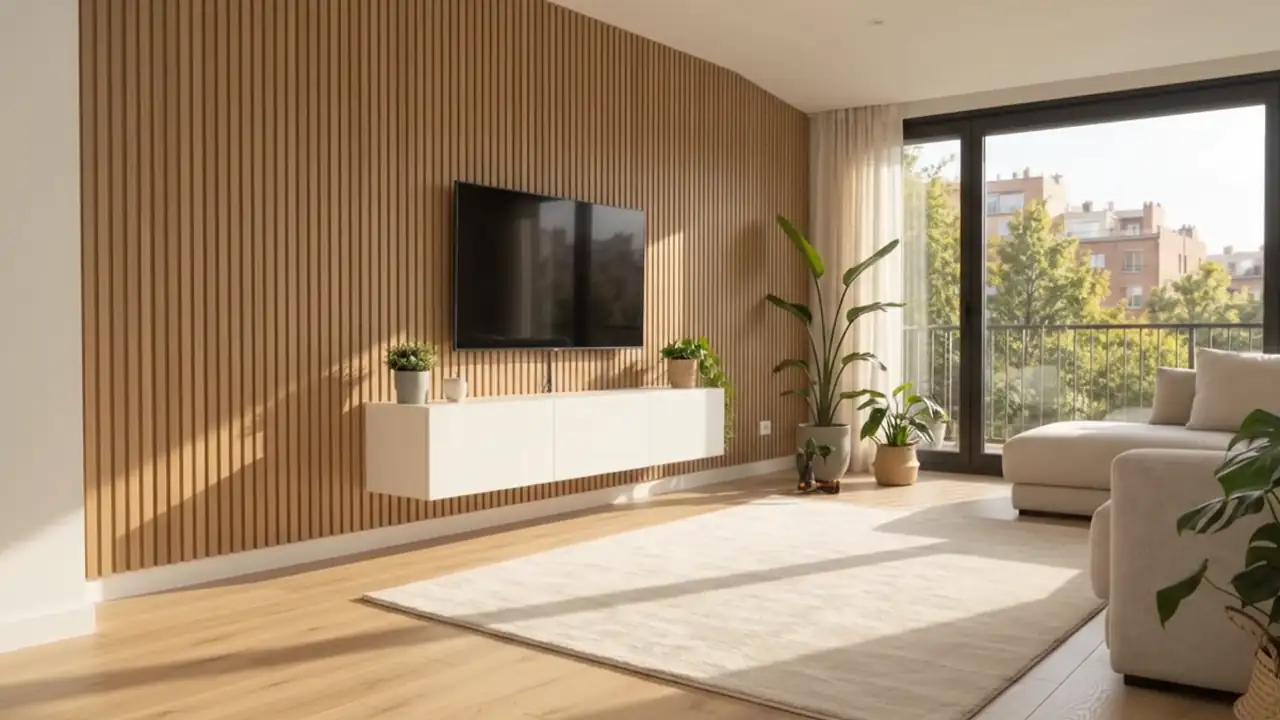 Transformación de un salón: de suelo cerámico y pared lisa a tarima de roble y pared de palillería